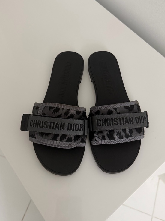 Dior Shoes - Dior Black and Gray Logo Slide Sandals